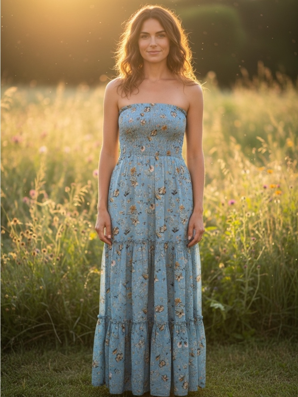 Abel The Label Strapless Blue Floral Maxi Dress